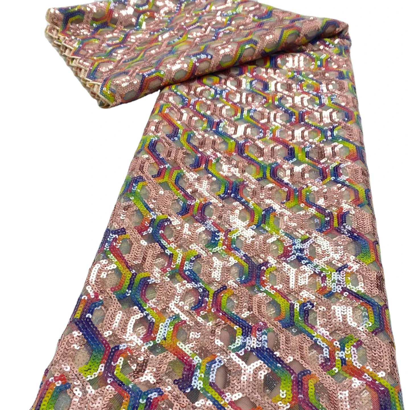 New Arrival Lnyini Geometric Sequin Polyester Yarn Fabric 120cm Width for Spring/Summer Wholesales
