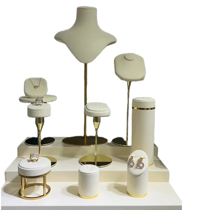 Custom showcase Exhibitor Metal Jewelry Display Stand Set Luxury Metal Earrings Rings Necklace Jewellery Display Stand