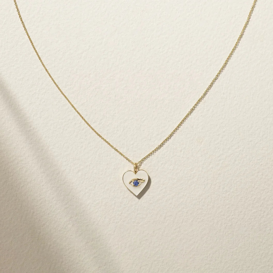 LOZRUNVE 925 Sterling Silver Custom Jewelry Enamel Heart Blue Sapphire Evil Eye Pendant Necklace