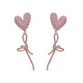 Blingbling Full Diamond Tassel Heart Butterfly Stud Earrings CZ Pink Heart Butterfly Earrings for Women