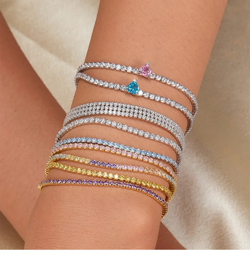 Mama Gift Wholesale 2mm 14k Gold Plated 3mm Cubic Zirconia Jewelry Iced Out Chain Sterling Silver 925 Tennis Bracelet