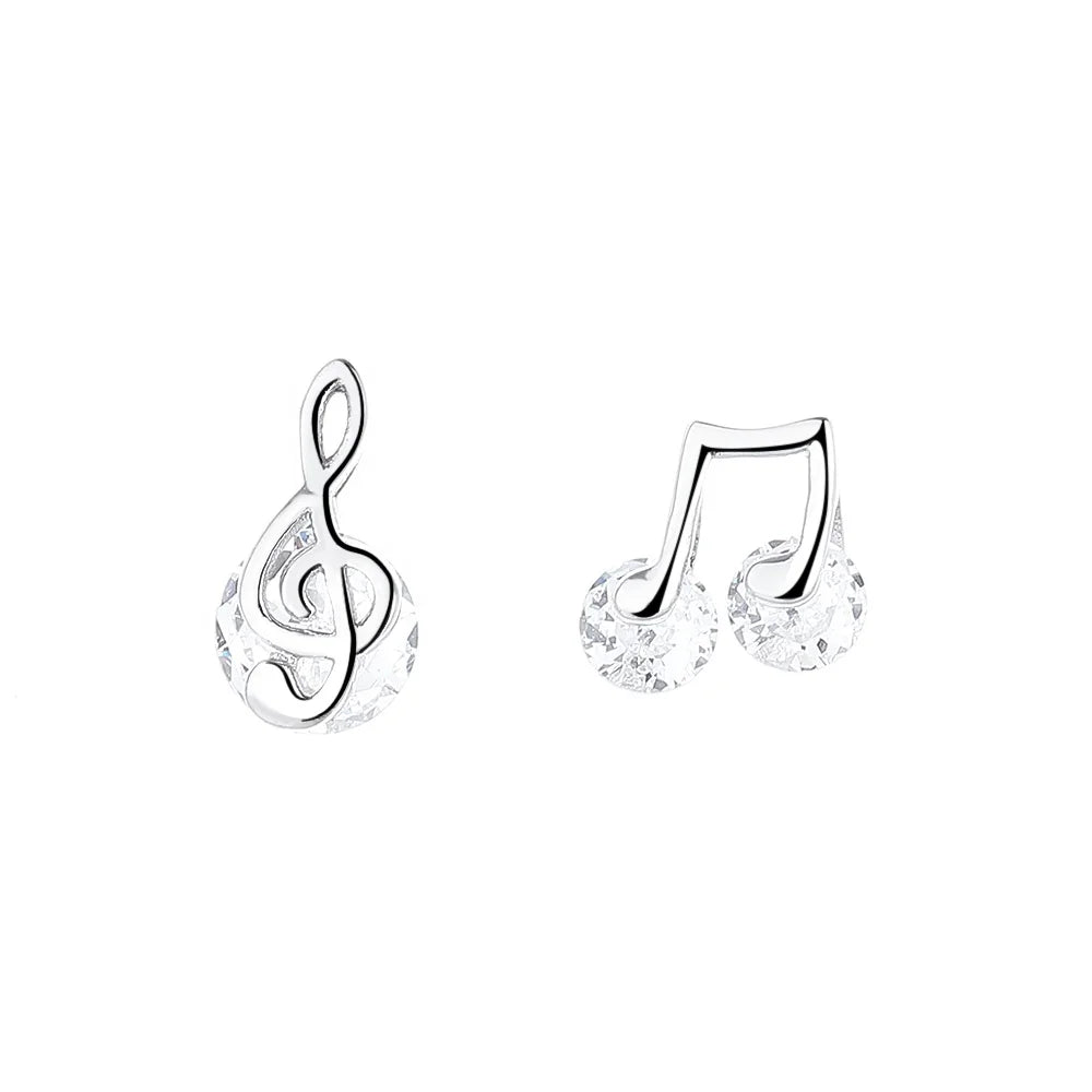 Yaeno Real Silver 925 Stud Earrings in Musical Note Shape Mini Gemstone Jewelry for Girls