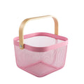 Kitchen Bathroom Pantry Cabinet Home Mesh Steel Storage Organizer Basket Fruit Basket with Bamboo Handle