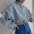 Casual Quarter Zip Cropped Sweatshirt Oversized Long Sleeve Pullover Jumper for Women Custom Cotton Half Zip Hoodie