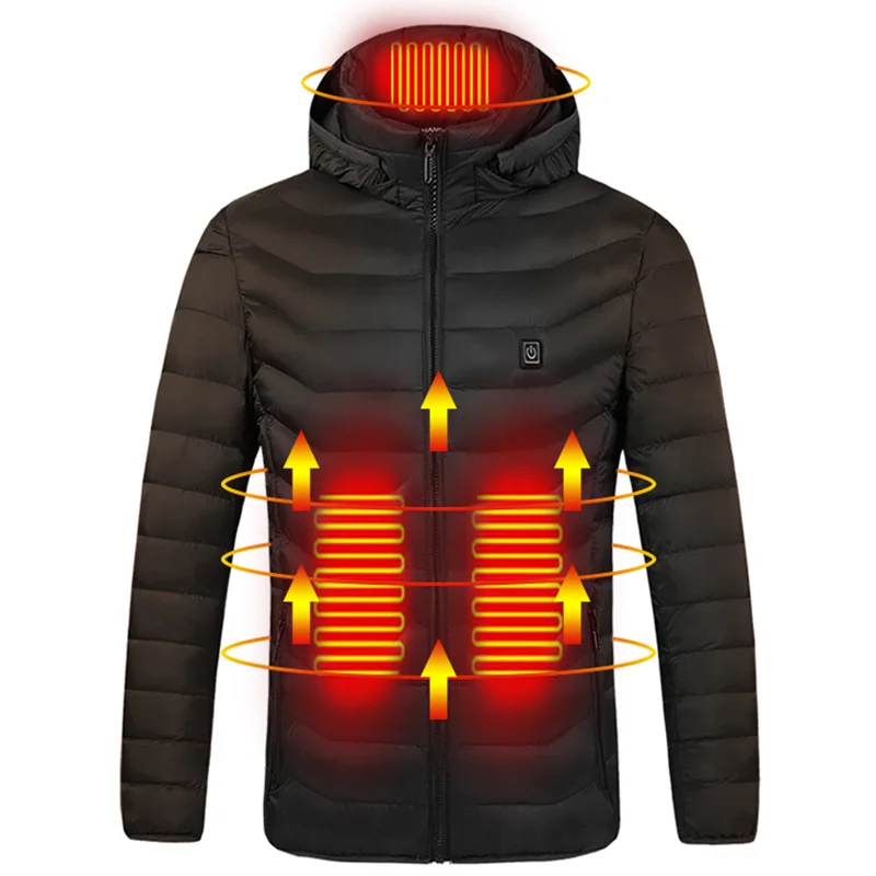 OEM Winter Men Warm Coat Outdoor Jacket Rechargeable Hooded Heated Jacket Heating Jacket
