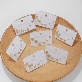 SP Popular Cute Needle Little Bear Unique Gold Plated Heart Shaped Zircon Stud Earring Set Wholesale
