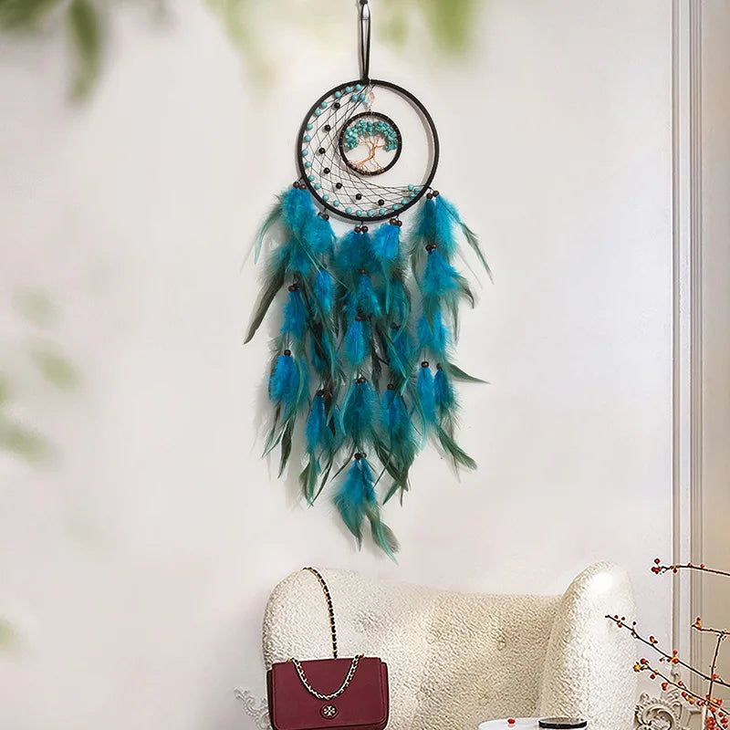 Wholesale Bedroom Wall Hanging Handmade Gemstone Tree of Life Crystal Dreamcatcher Healing Decoration Gift