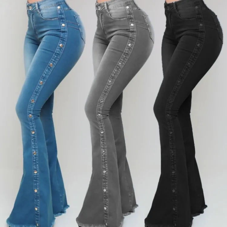 New High Waisted Elastic Women's Flared Jeans Plus Size Women's Denim Pants