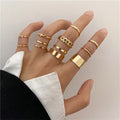 Factory Wholesale Set Ring 10 Pcs Punk Simple Open Adjustable Female Chain Index Finger Ring