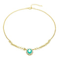 SY Vintage Cubic zircon carbon paraiba gemstone necklace with gold plated wheat chain gift jewelry
