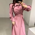 Wholesale 2026 Korean Chic Early Autumn French Elegant Lapel Cross Design Sense Straps Waist-over-knee Long-sleeved Dress