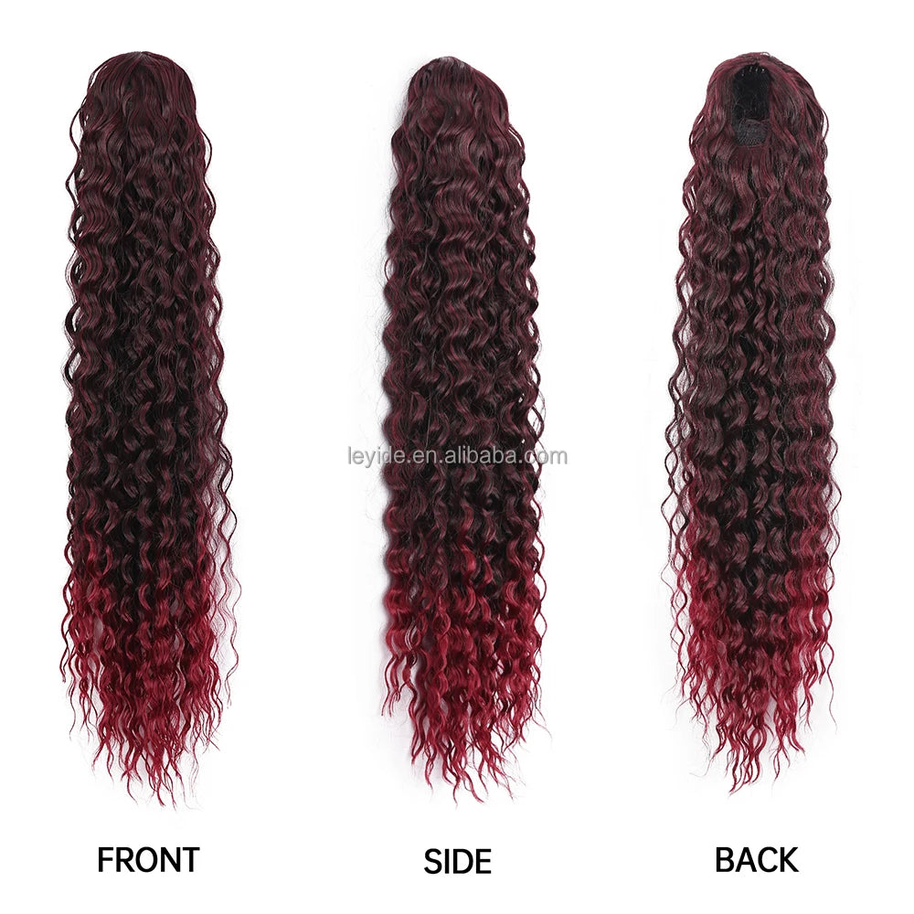 AliLeader European and American Long Deep Wave Drawstring Ponytail Synthetic Kinky Curly Clip in Hair Ladies Pony Tail