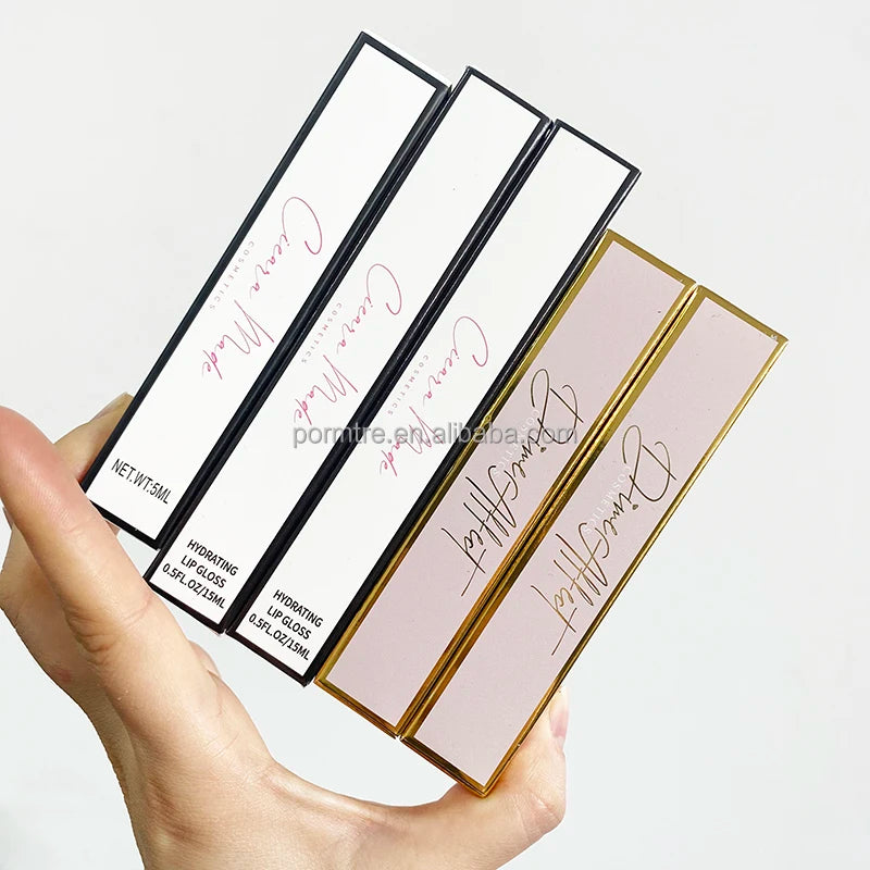 Low MOQ 100pcs Custom Logo Empty LipGloss Packaging Glod Silver pink Purple Green Holographic White Black Lip Gloss Box