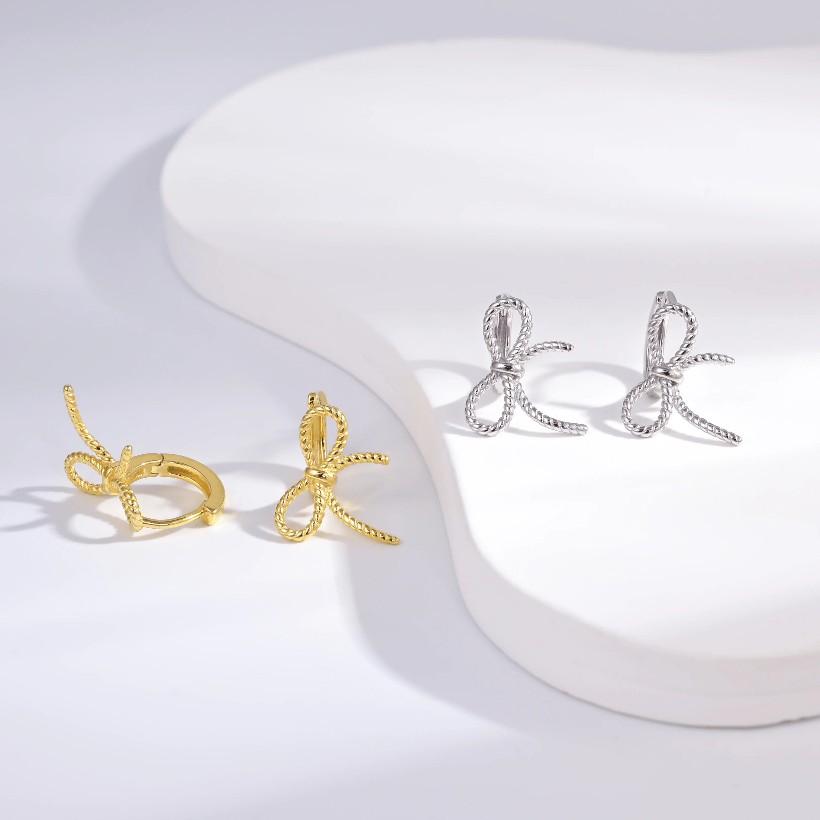 Wholesale Earrings Jewelry Gold Rhodium Plated Round BowKnot Huggie 925 Sterling Silver Fine Jewelry Earrings