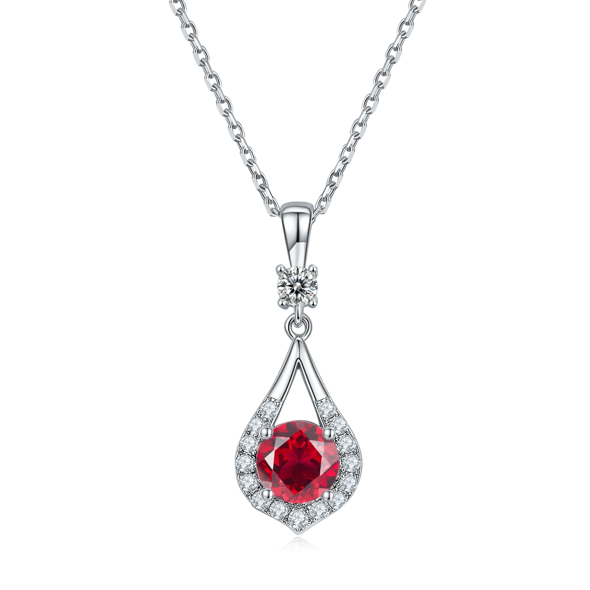 Popular Jewelry White Gold Plated 925 Sterling Silver Necklace Lab Grown Ruby Pendant Necklace