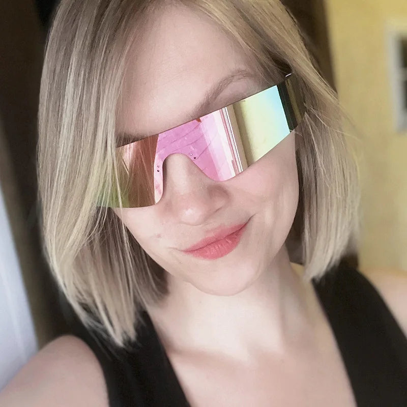 GD20902 New Arrival UV400 Goggle Sun Glasses Futuristic Small Punk Mirror Shades Eyewear One-pieces Y2k Rimless Sunglasses