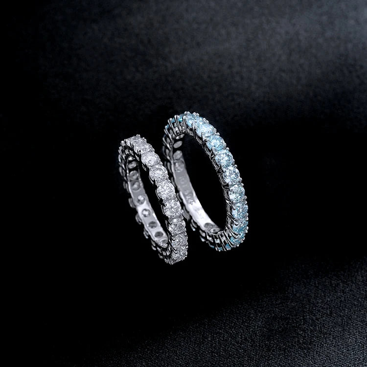 Luster Jewelry Silver 925 Hip Hop GRA 3mm 4mm 5mm Blue Moissanite Diamond Eternity Ring for Men Women