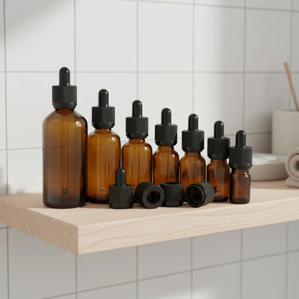 5ml 10ml 15ml 20ml 30ml 50ml 100ml Amber Glass Screw Cap Dropper Bottles for Essential Oils Skin Care Cream Lotion & Face Mask
