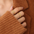 Waterproof Stainless Steel 18k Gold Plating Plain Stripe Finger Rings Twisted Fashion Ring for Women Men