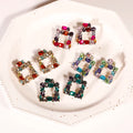Wholesale Colorful Diamond Square Stud Earring Bling Colorful Rhinestone Crystal Geometric Drop Earrings Jewelry