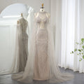 Jancember SZ230 Luxury Dubai Caramel Mermaid Evening Dresses With Cape Sleeves Elegant High Neck Wedding Formal Party Gowns