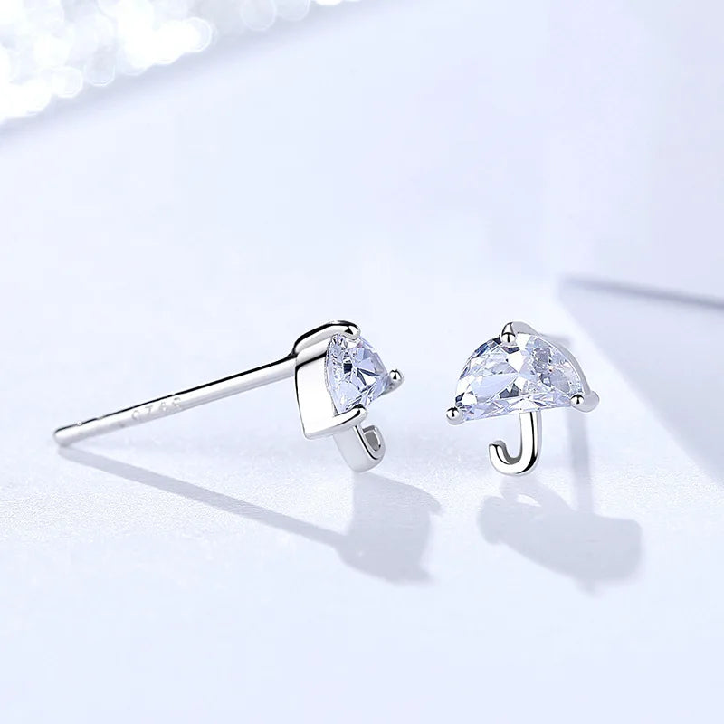 925 Sterling Silver Crystal Umbrella Earrings Women Simple Fashion Wedding Jewelry Accessories