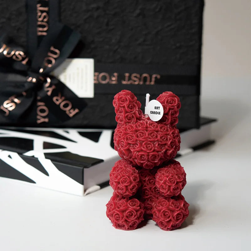 Customizable White Red Rose Rabbit Bunny Shaped Candles Valentine's Day Christmas Easter Fragrant Beeswax 'Cake' Romantic Gift