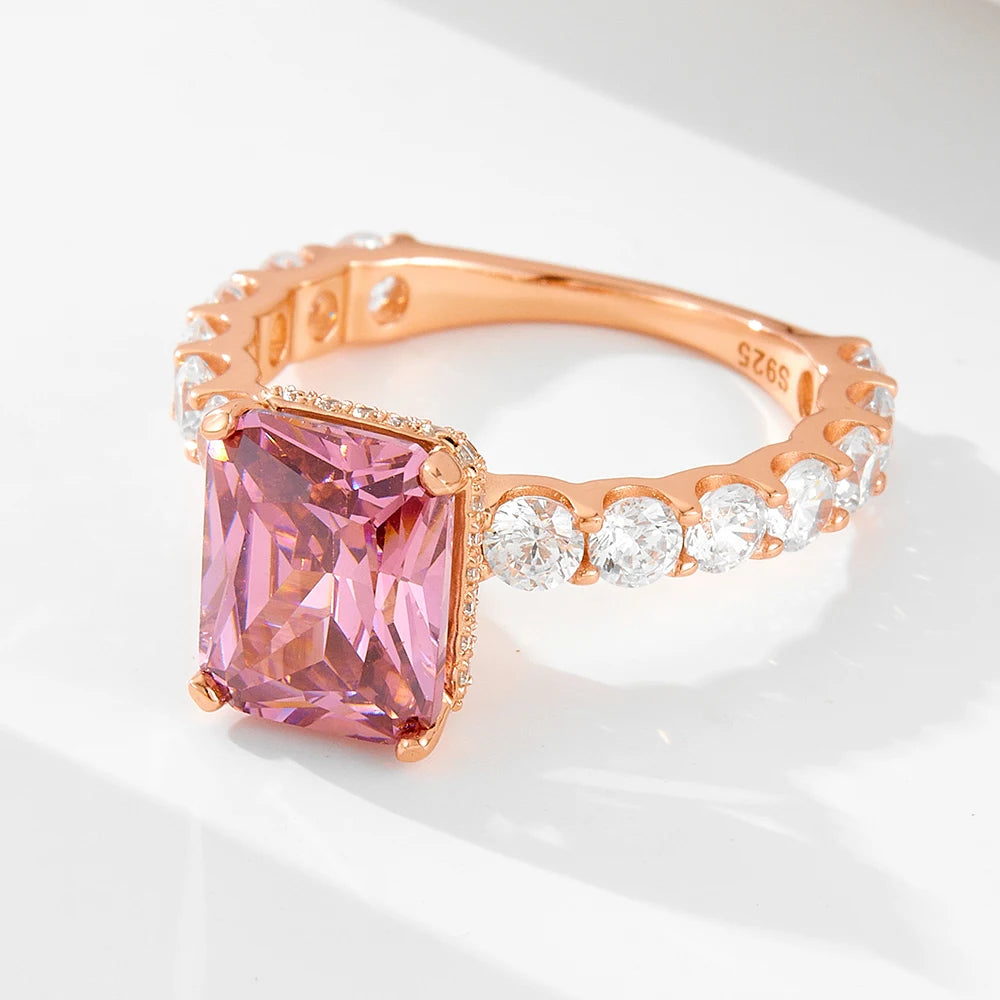 New Luxury Silver Ring 925 Sterling Jewellery Full Diamond Rose Gold Plated Square Zircon Engagement Wedding Rings Jewelry Women