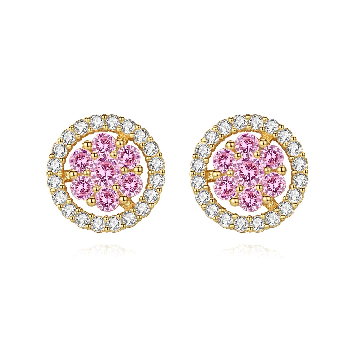 Factory Wholesale 925 Sterling Silver Brilliant Round Halo Cubic Zirconia Stud Earrings for Women Gold Plated Jewelry