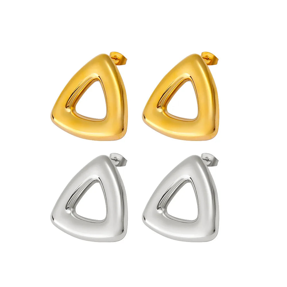 Personalized Simple Stainless Steel 18K Gold Hollow Triangular Stud Earrings