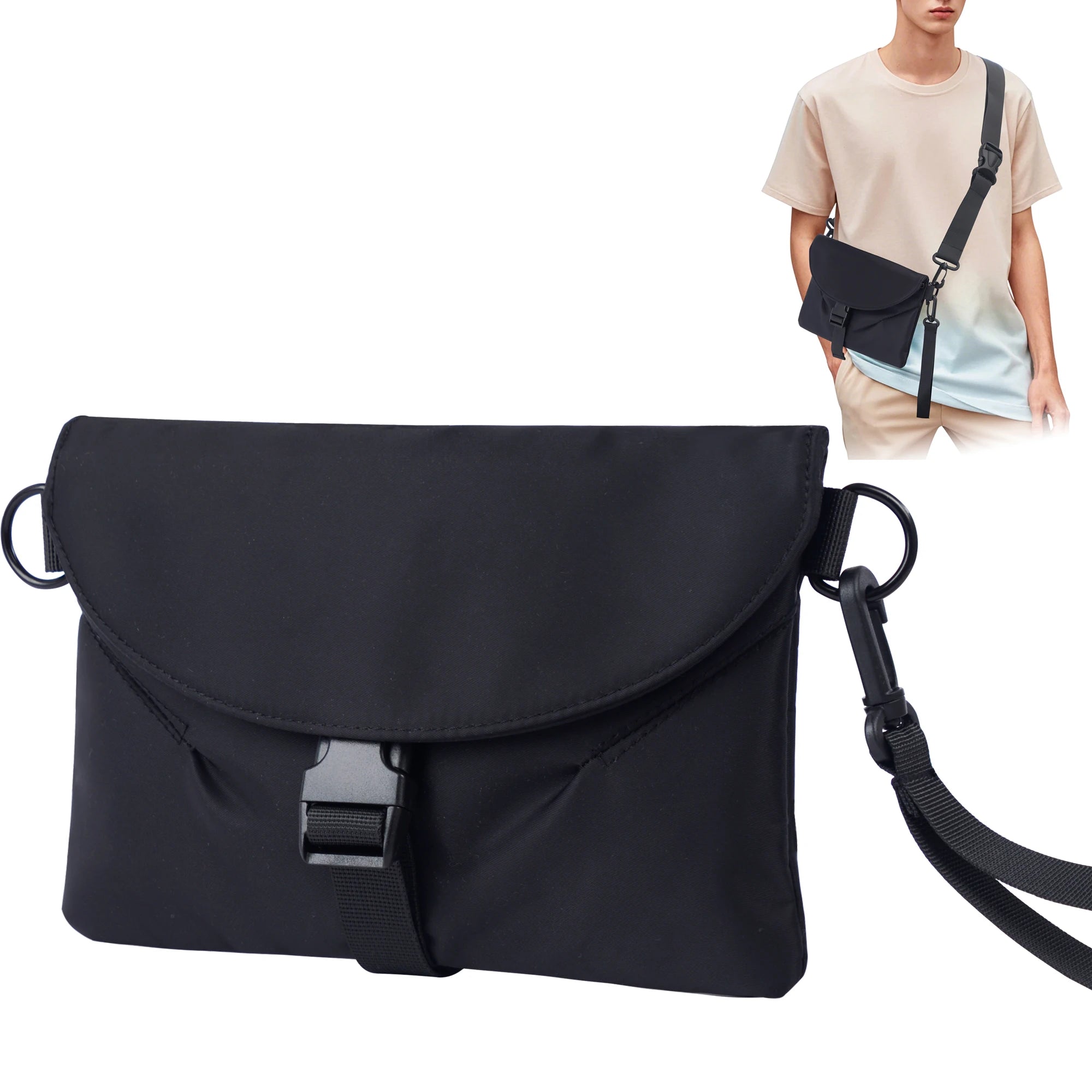 Small Shoulder Crossbody  Bag for Men Women Mini Messenger Bag Wristlet Purses With Removable Straps  for Travel Work Hiking