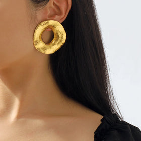 New Fashion Jewelry Retro Exaggerated Large Circle Earrings Creative Alloy Irregular Geometric Metal Stud Earrings (KER791)