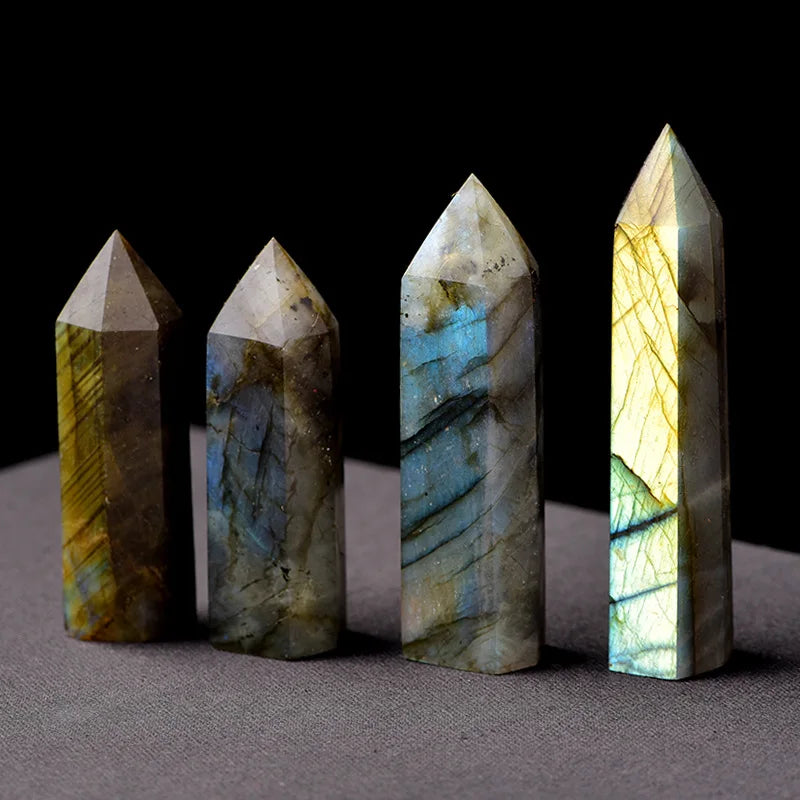 Single-Pointed Faceted Prism Bars of Natural Grey Labradorite Polished Crystal Wand for Reiki & Chakra Meditation Therapy