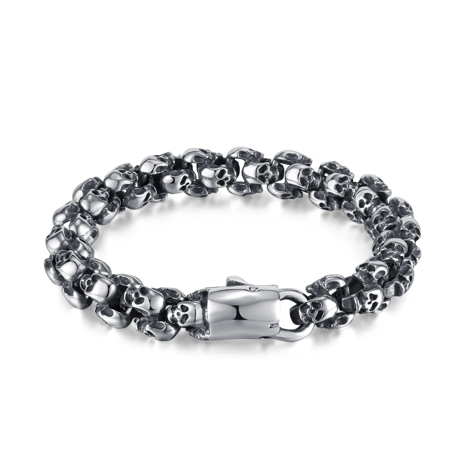 Custom Personality Men's Bracelet Jewelry Wholesale Fashion Retro Titanium Steel Silver Black Skull Head Bracelet Bangle for Men