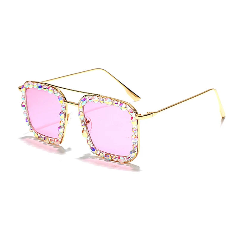 Metal Frame New Fashion Sunglasses square Sunglasses Women Sunglasses with Rhinestones
