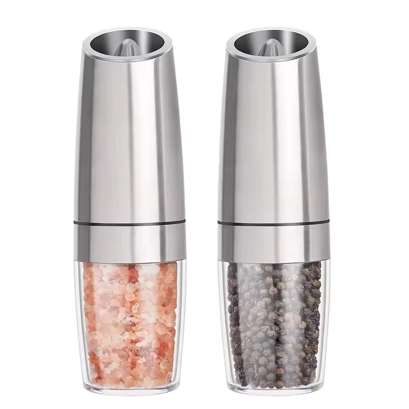 Electric Gravity Salt and Pepper Grinder Set with Adjustable Coarseness Automatic Pepper and Salt Mill Battery Powered Blue LED