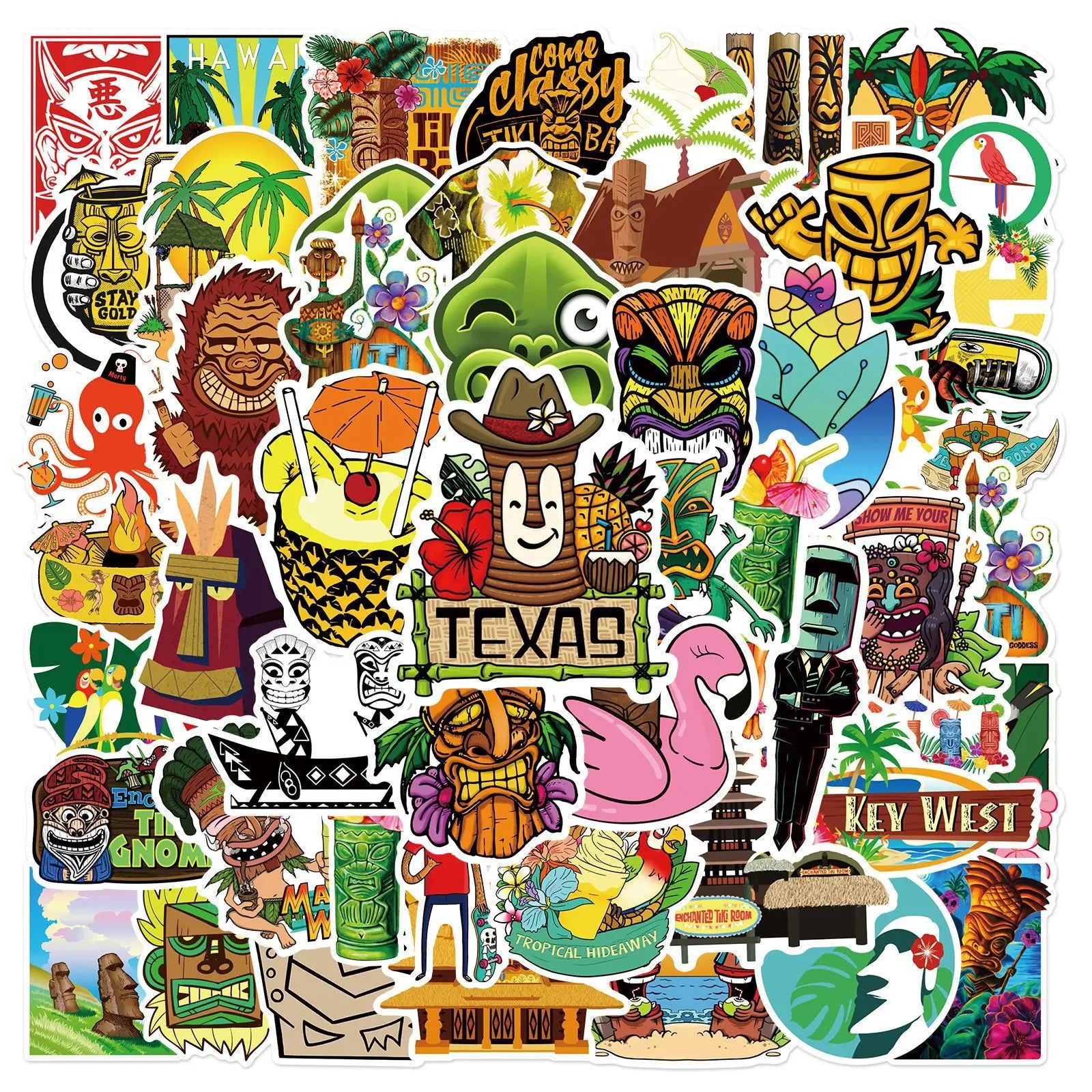 2023 Newly 50PCS Tropical Luau travel Tiki Traditional Hawaiian totem Hawaii tiki sticker
