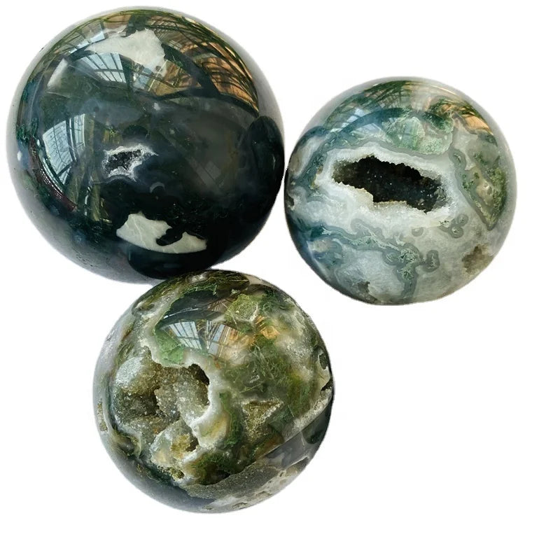 Natural Polishing Crystal Sphere Green Moss Agate Ball for Decoration