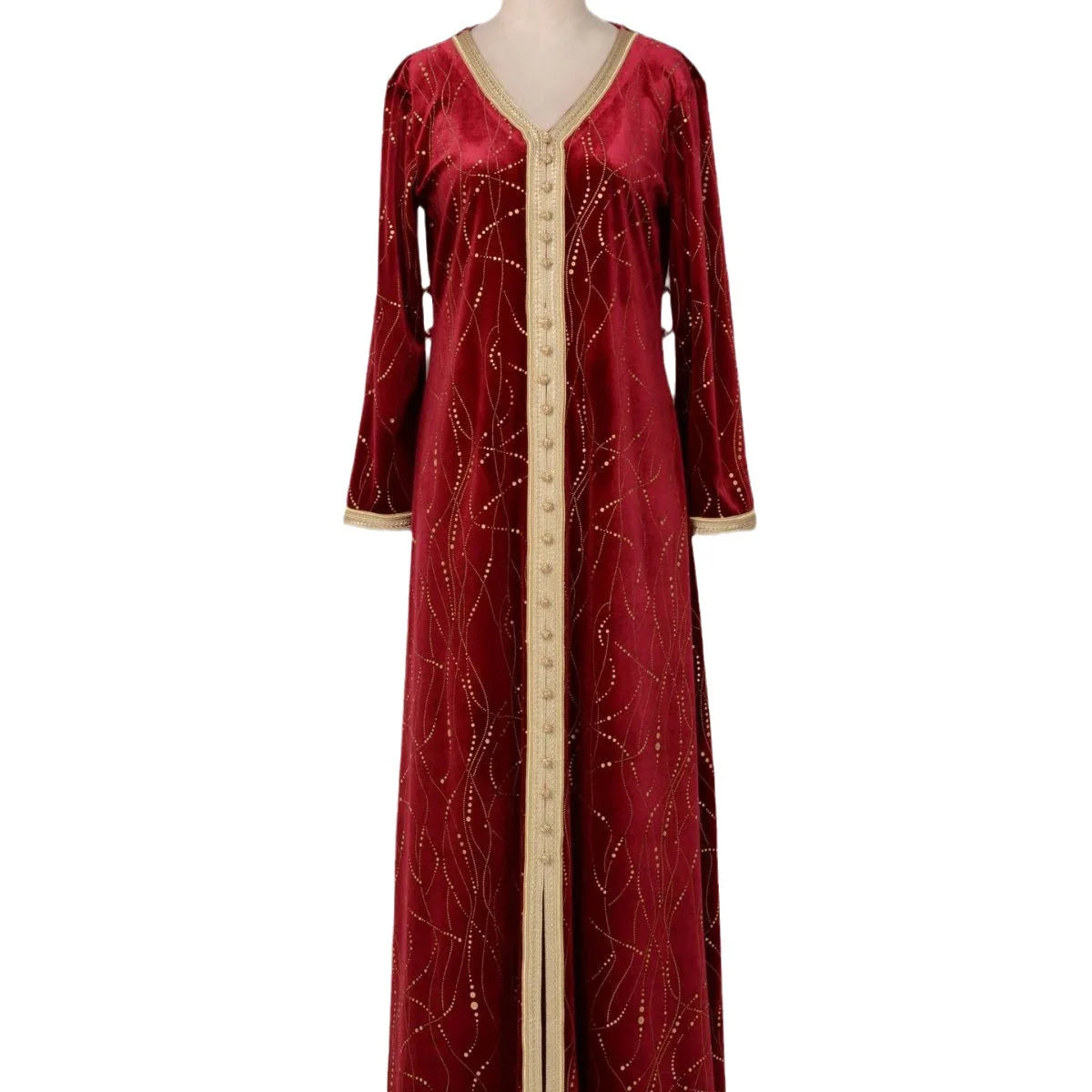 Autumn Winter New Velvet Middle East Cross-Border Foreign Trade Muslim Robes Modest Moroccan Kaftan/Abaya Dress in Warm Gold