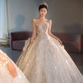 New Pretty Lace Wedding Dress Luxury Embroidery Train Wedding Dress Elegant Long Sleeve Sequin Wedding Dress