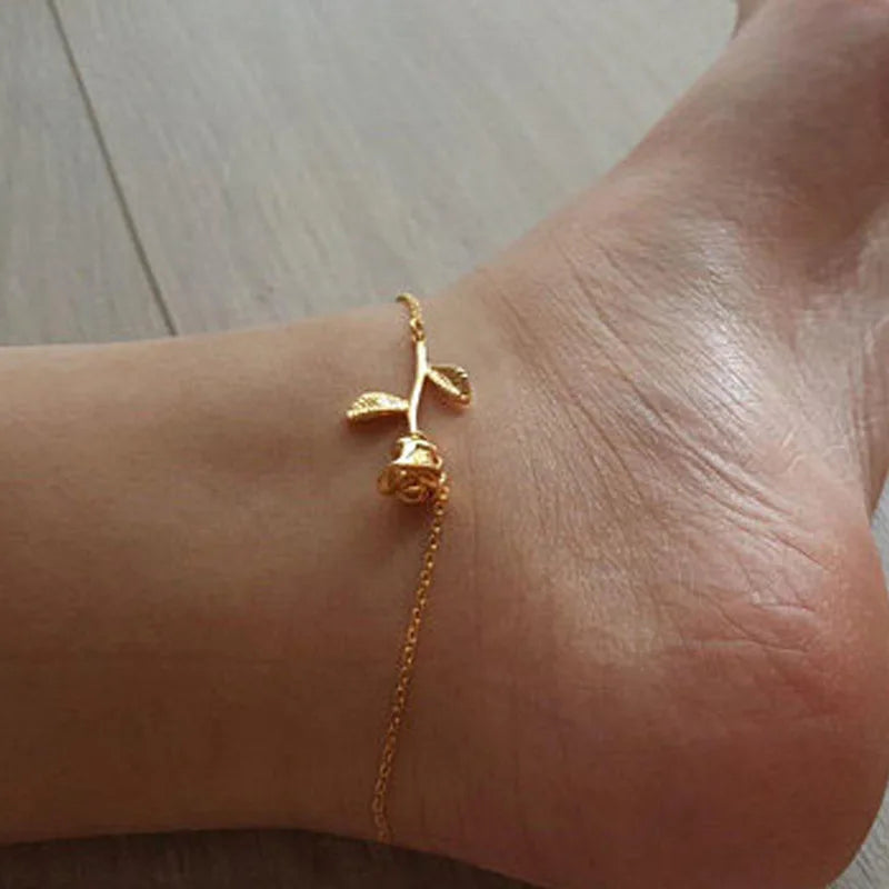 HOVANCI 4 Sandals Summer Beach Final Rose Flower Body Jewelry Women Valentine's Dropshipping Rose Anklet