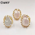 WT-MPR048 Newest Europe Hot Style Gorgeous Freshwater Pearl Ring Irregular White Pearl Women Ring for Wedding Anneversary Ring