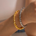 Hammer Pattern Lava Surface Texture 18K Gold Plated Stainless Steel Waterproof Open Bracelet for Women