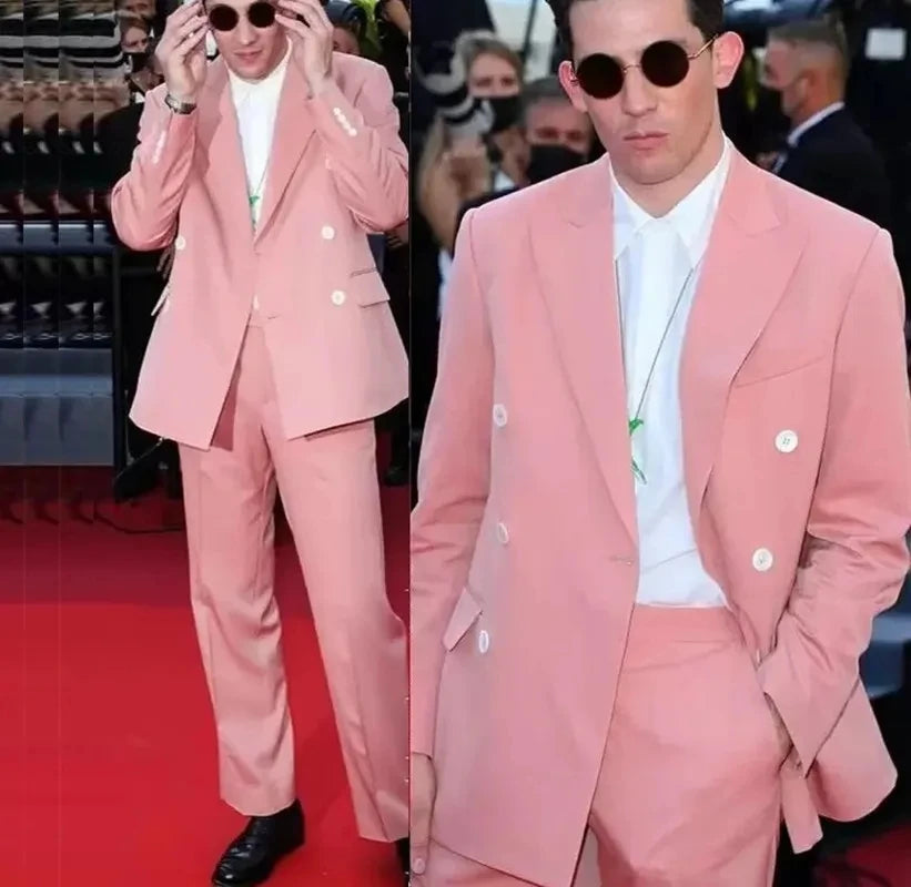 Latest Design Coat Pant Men Suit Pink Double Breasted Wedding Tuxedos Two Pieces Men Prom Suits Jacket Pants