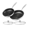 10" and 12" Frying Pan Cookware Nonstick Honeycomb Cooking Pan Skillet Triply 304 Stainless Steel Frying Pan Set 3ply