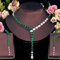 Luxury Green White Colour Zircon Water Drop Pendant Long Earrings Y Shape Necklace Women Party Tennis Necklace Chain Jewelry Set