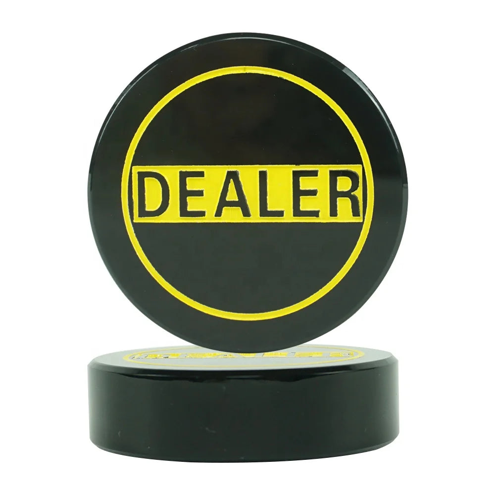 Texas Hold'em Poker Competitive Accessories Custom Engraved Words Luxury Acrylic  70 mm Diameter Black Poker Dealer  Button