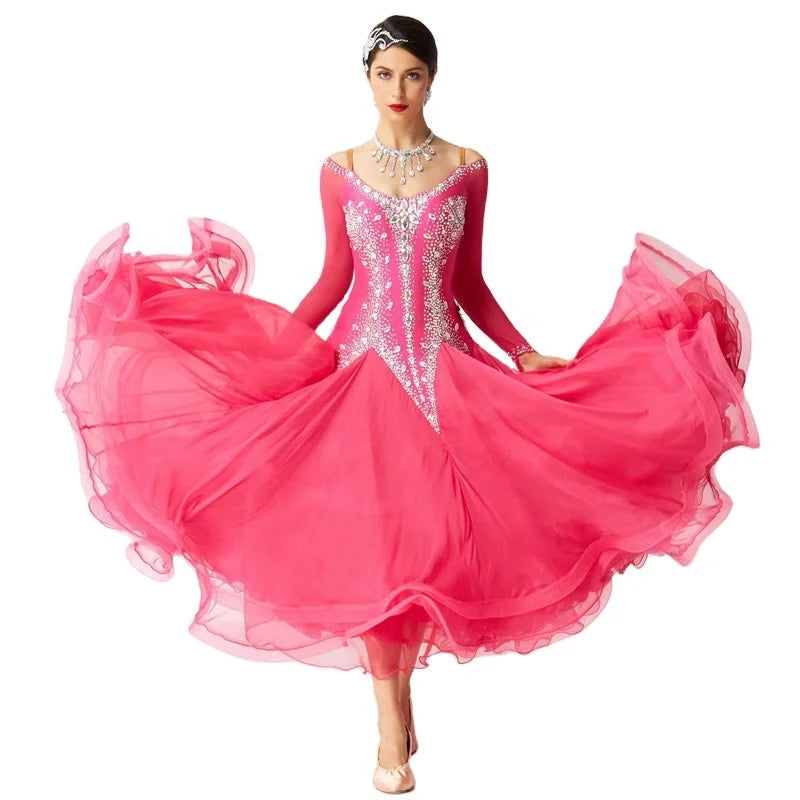 B-19409 Yundance High-end Custom-made New National Standard Modern Dance Costumes Ballroom Dance Dress With Stickers Rhinestone