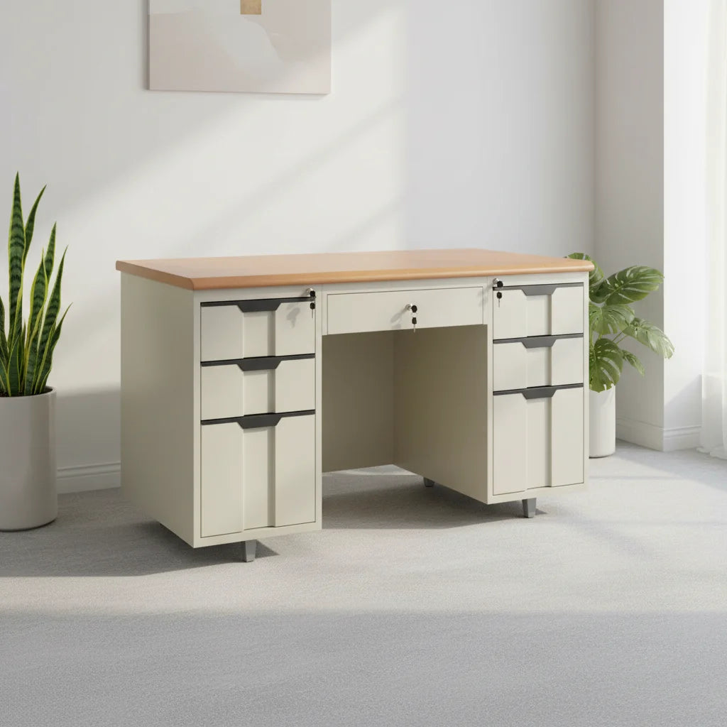 Steel Frame Comfortable Office Computer Desk with Locking Drawers