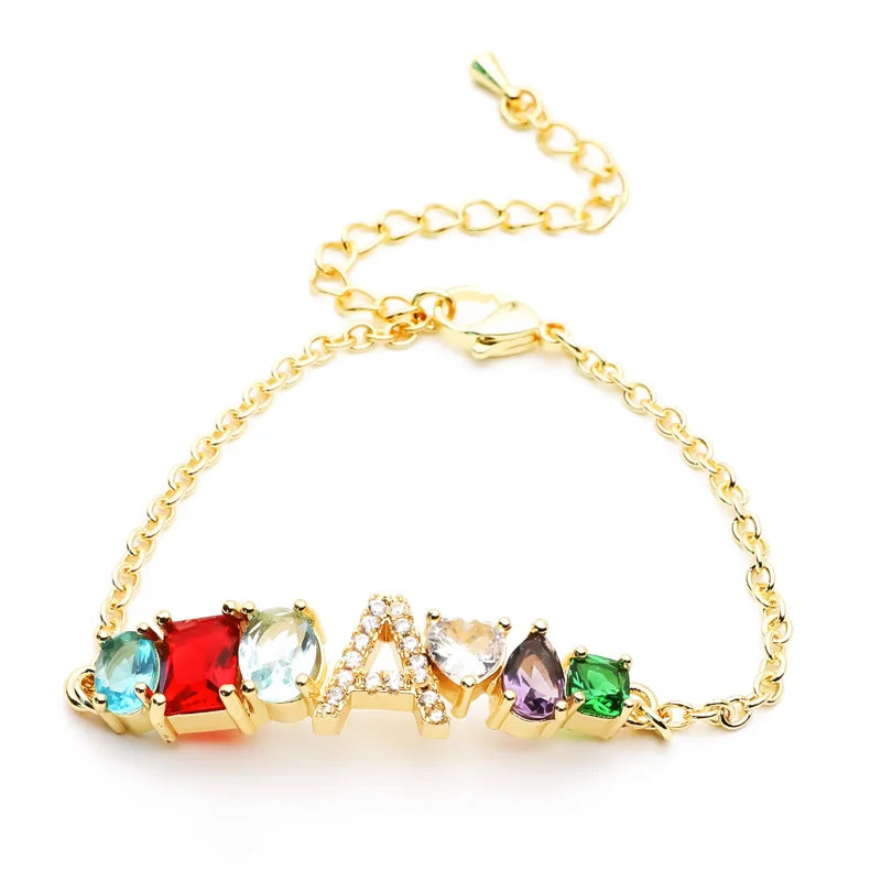 CZ Diamond Initial Letter Bracelet Personalized Birthstone Chain Bracelet Wrist Band Jewelry for Girls Birthday Christmas Gift